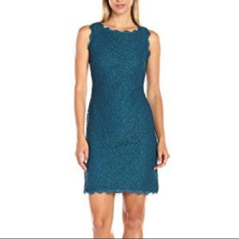 Adrianna Papell Teal Lace Dress, Size 4